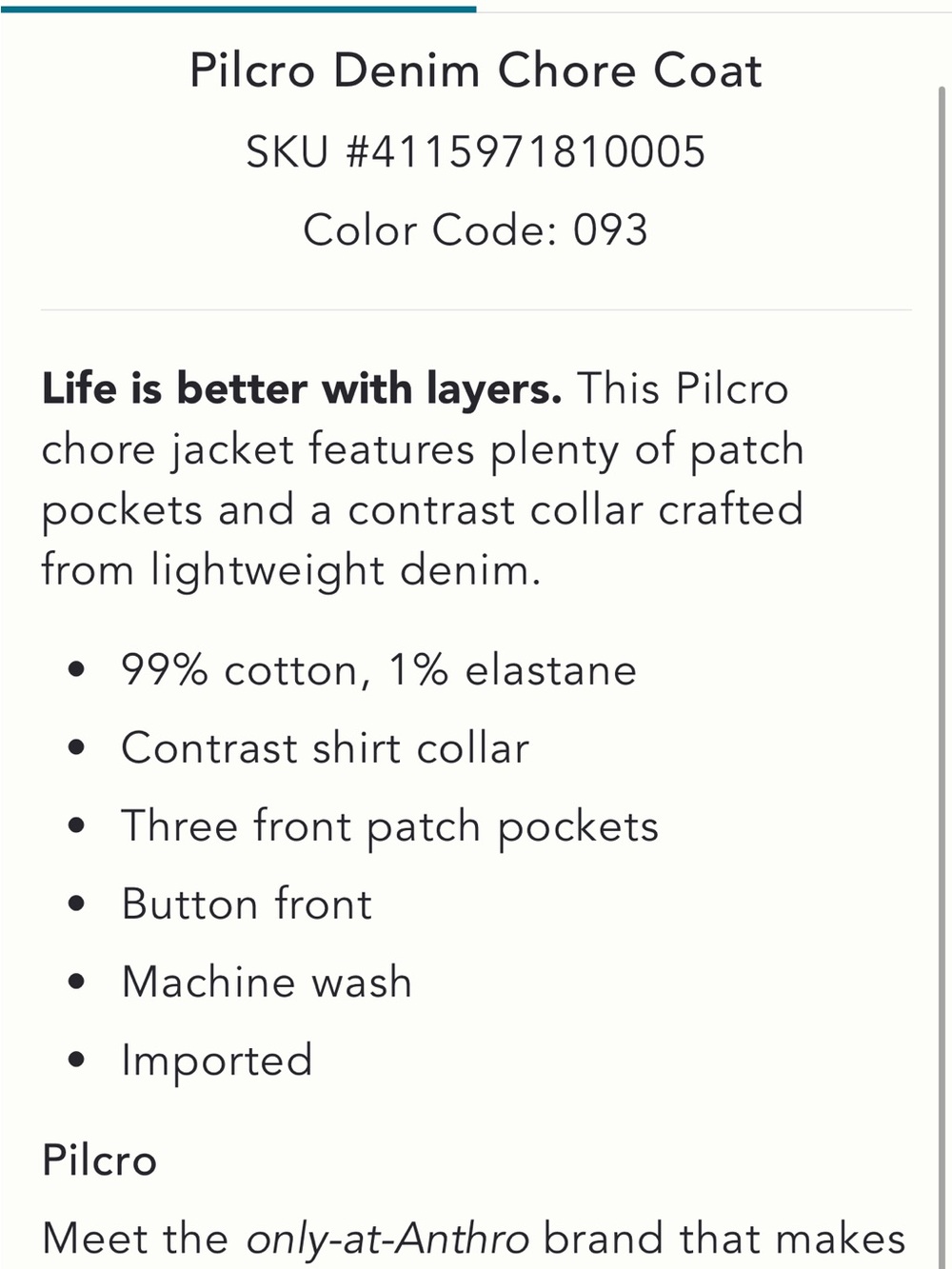 Pilcro Denim Chore Coat, SIZE XL.  Blue EUC - Picture 3 of 8